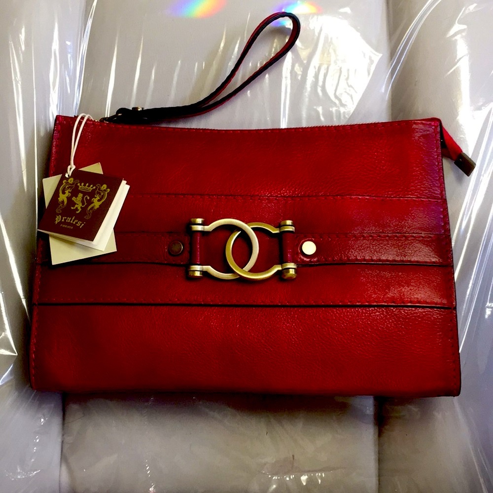 Pratesi Firenze Red Leather Large Wristlet New